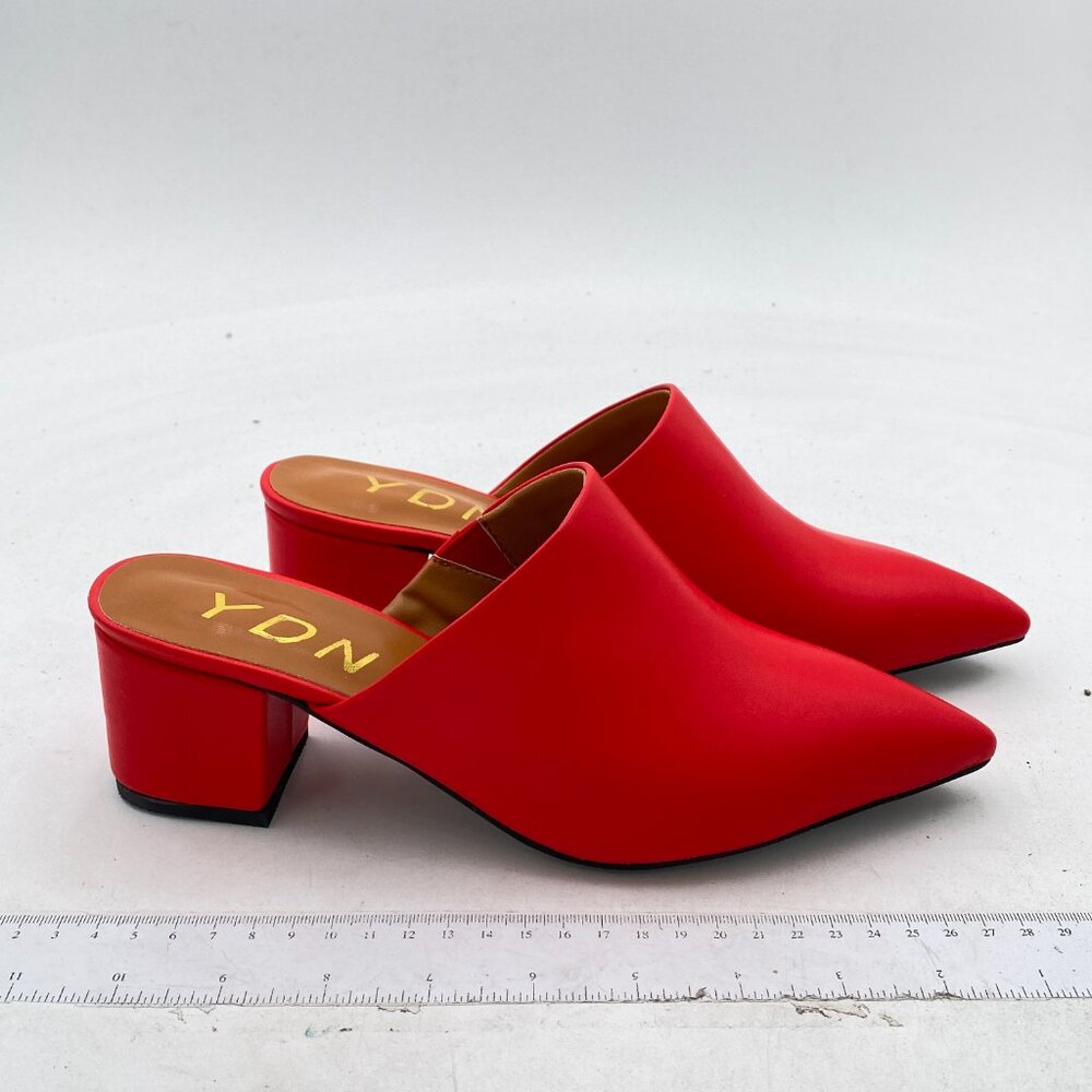 Ydn Red Block Low Heel Mules Slip On Loafers Poin… - image 4